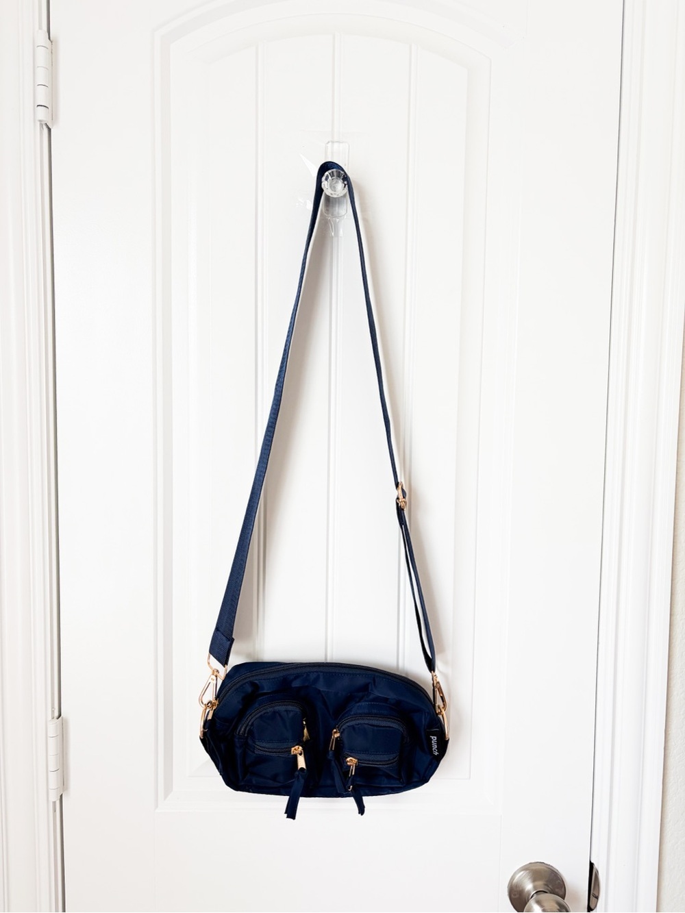 Punch Navy Crossbody Bag with Gold-Tone Hardware